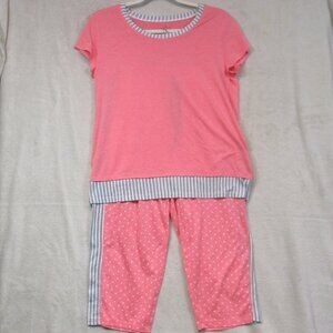 Cuddl Duds Women's S Short-Sleeve & Cropped Pants Pajama Set Coral